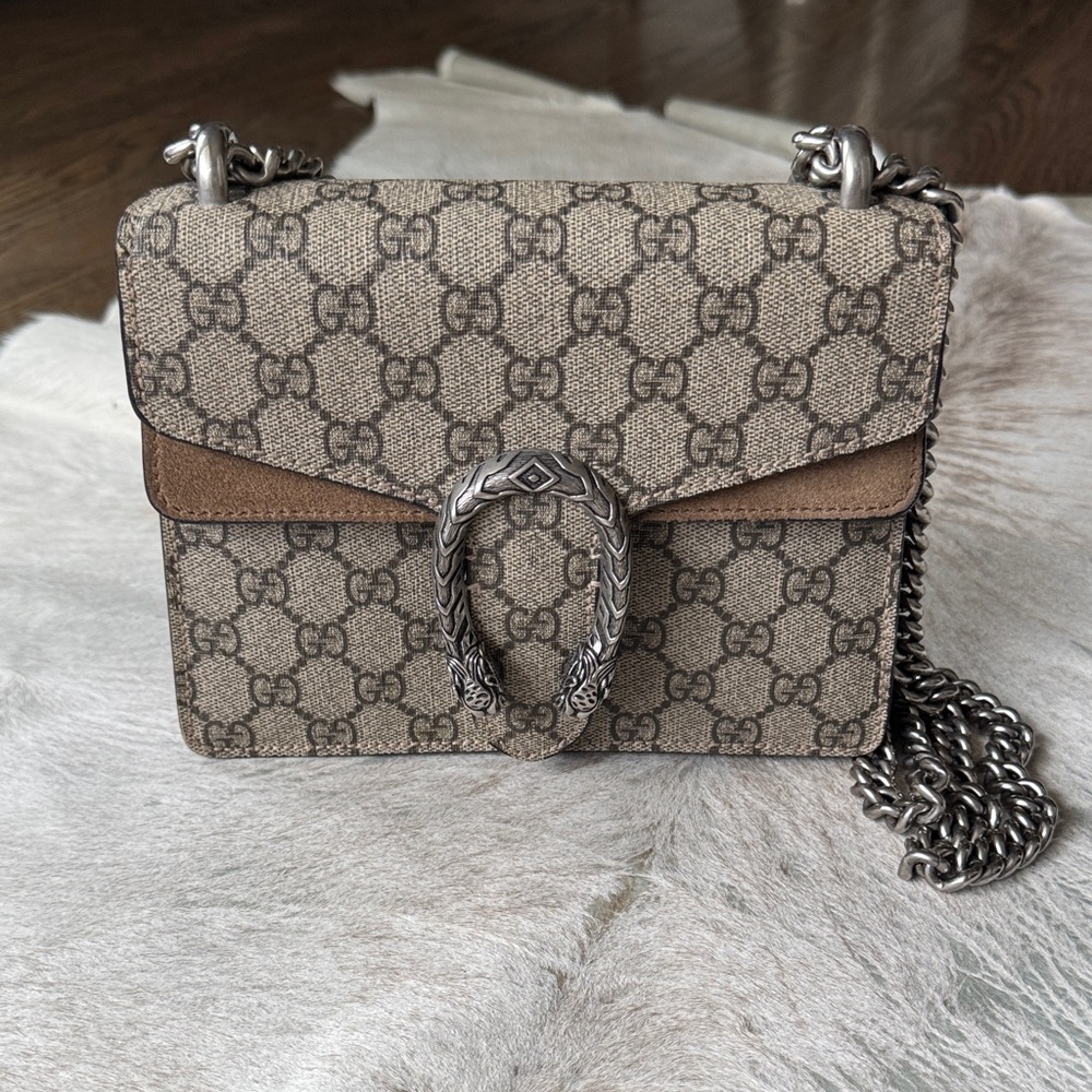Gucci GG Supreme Dionysus Beige and Brown Logo Crossbody Bag